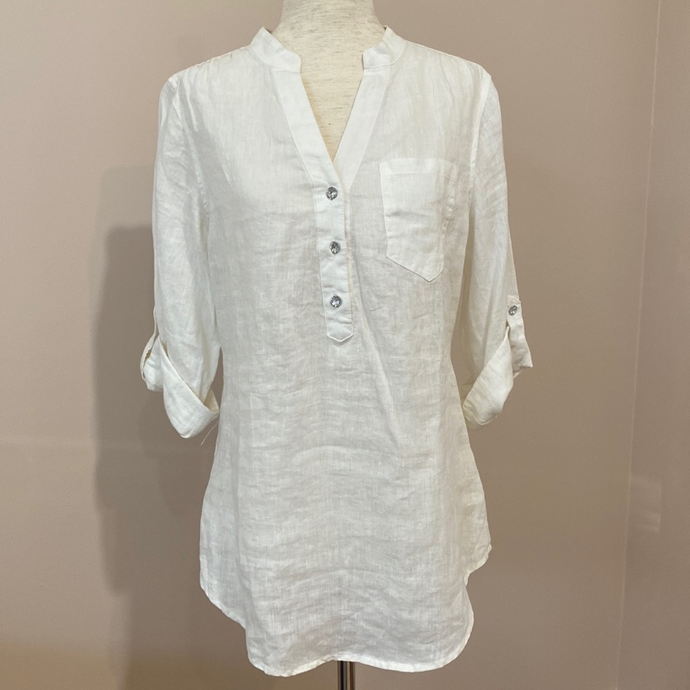 INC International Off White Linen Tunic blouse